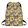 Pilot Pug Pattern Print Drawstring Backpack