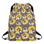 Pilot Pug Pattern Print Drawstring Backpack