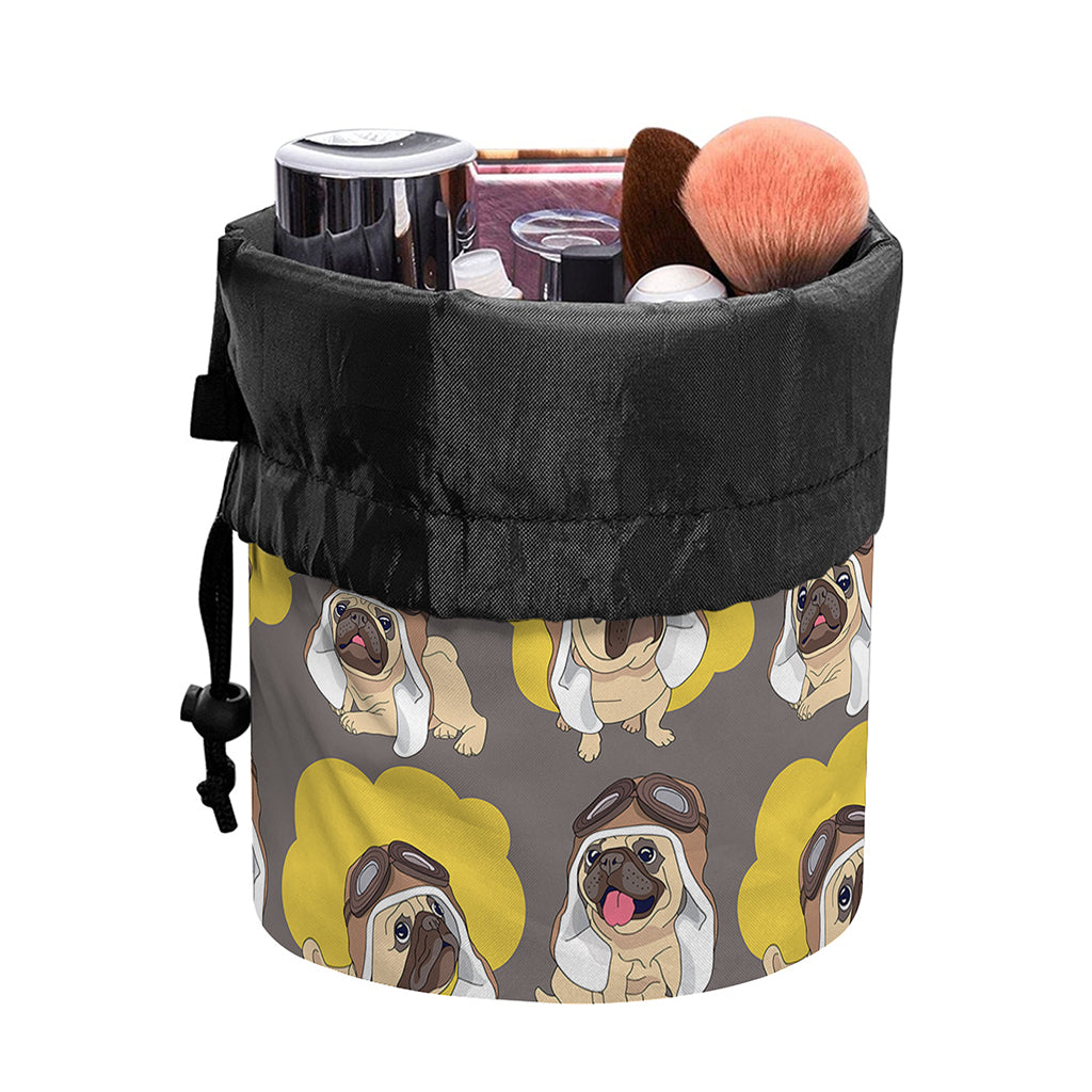 Pilot Pug Pattern Print Drawstring Makeup Bag