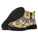 Pilot Pug Pattern Print Flat Ankle Boots