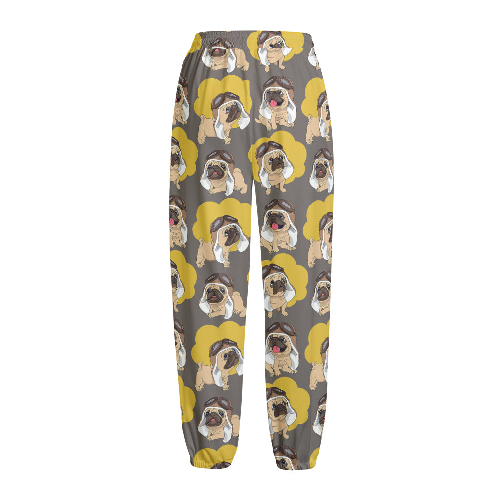 Pilot Pug Pattern Print Fleece Lined Knit Pants
