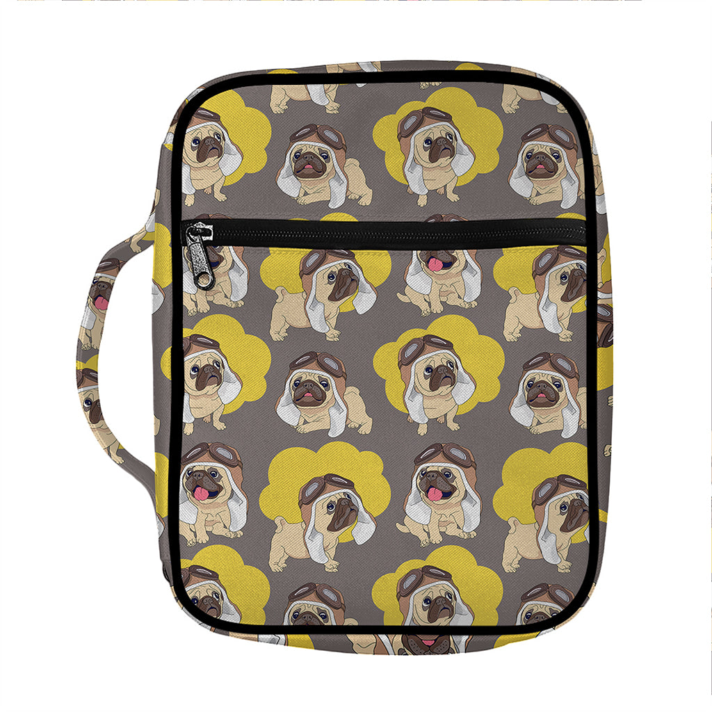 Pilot Pug Pattern Print Front Pocket Bible Bag