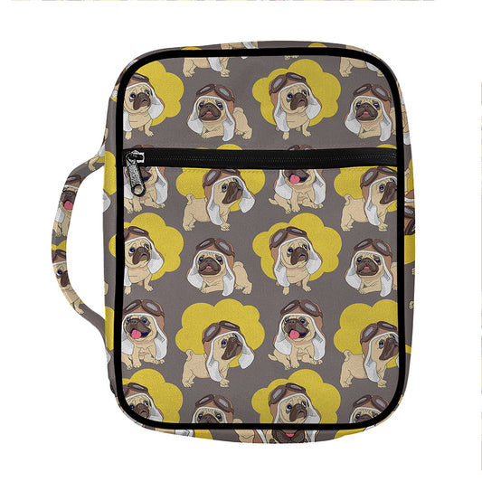Pilot Pug Pattern Print Front Pocket Bible Bag