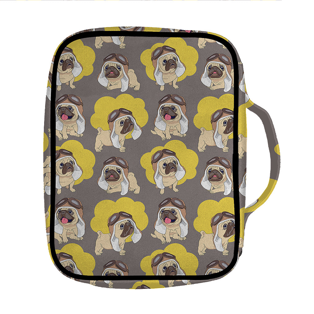 Pilot Pug Pattern Print Front Pocket Bible Bag