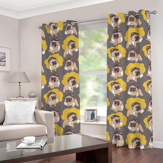 Pilot Pug Pattern Print Grommet Curtains