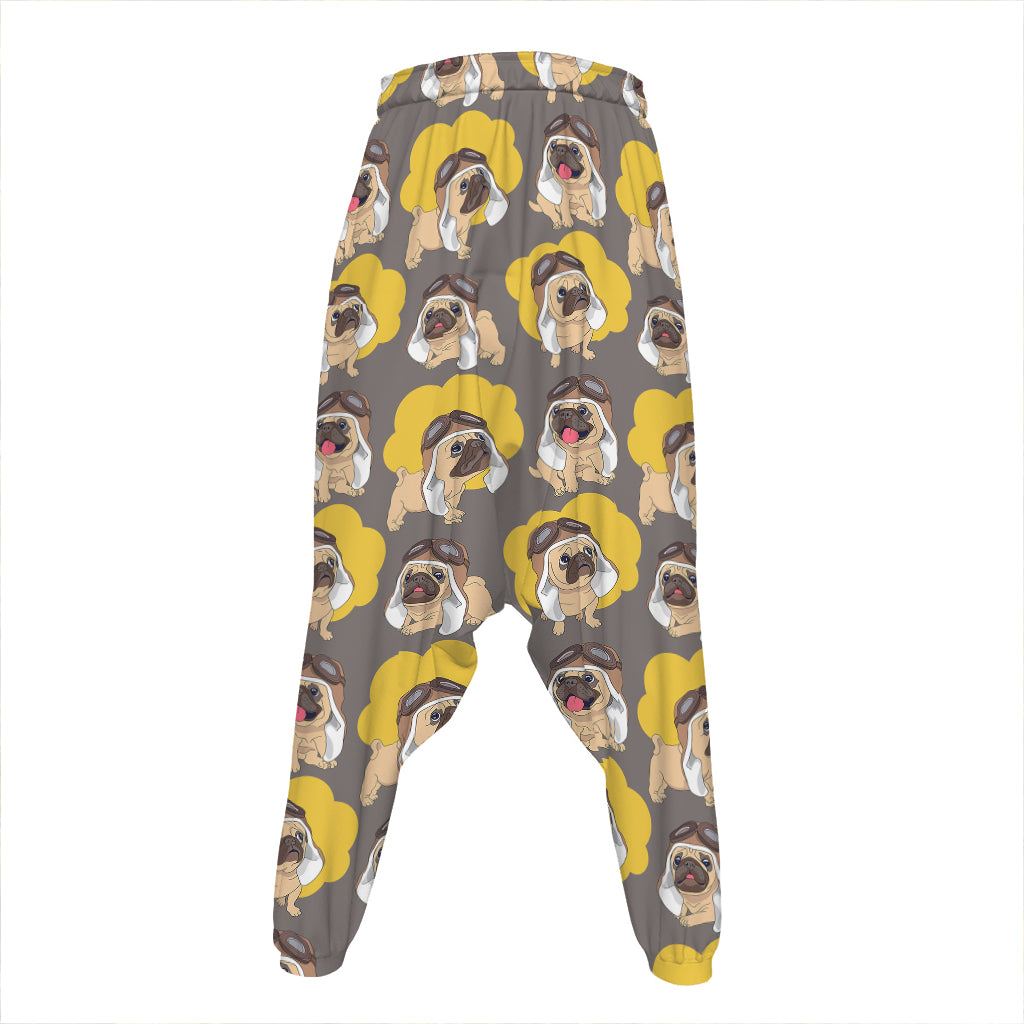 Pilot Pug Pattern Print Hammer Pants