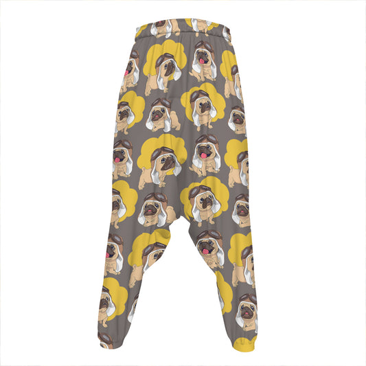Pilot Pug Pattern Print Hammer Pants