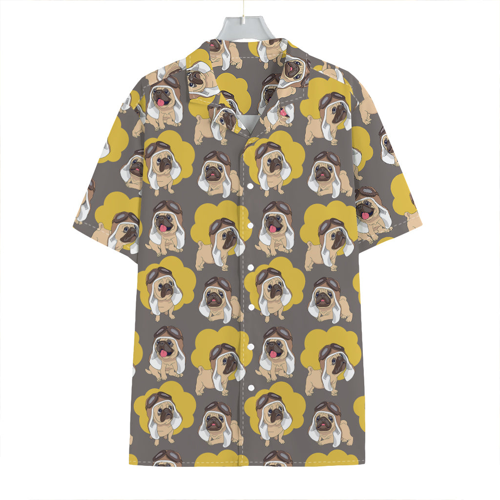 Pilot Pug Pattern Print Hawaiian Shirt