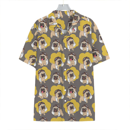 Pilot Pug Pattern Print Hawaiian Shirt