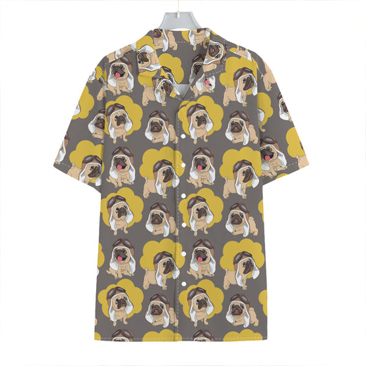 Pilot Pug Pattern Print Hawaiian Shirt
