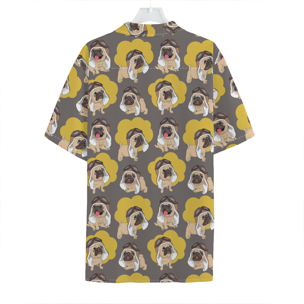 Pilot Pug Pattern Print Hawaiian Shirt