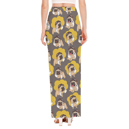 Pilot Pug Pattern Print High Slit Maxi Skirt
