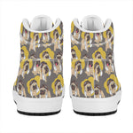 Pilot Pug Pattern Print High Top Leather Sneakers
