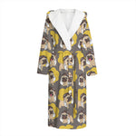 Pilot Pug Pattern Print Hooded Bathrobe