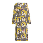 Pilot Pug Pattern Print Hooded Bathrobe