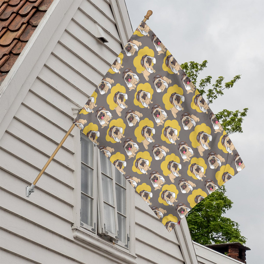 Pilot Pug Pattern Print House Flag