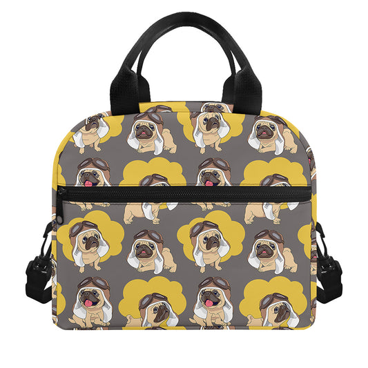 Pilot Pug Pattern Print Insulated Lunch Bag