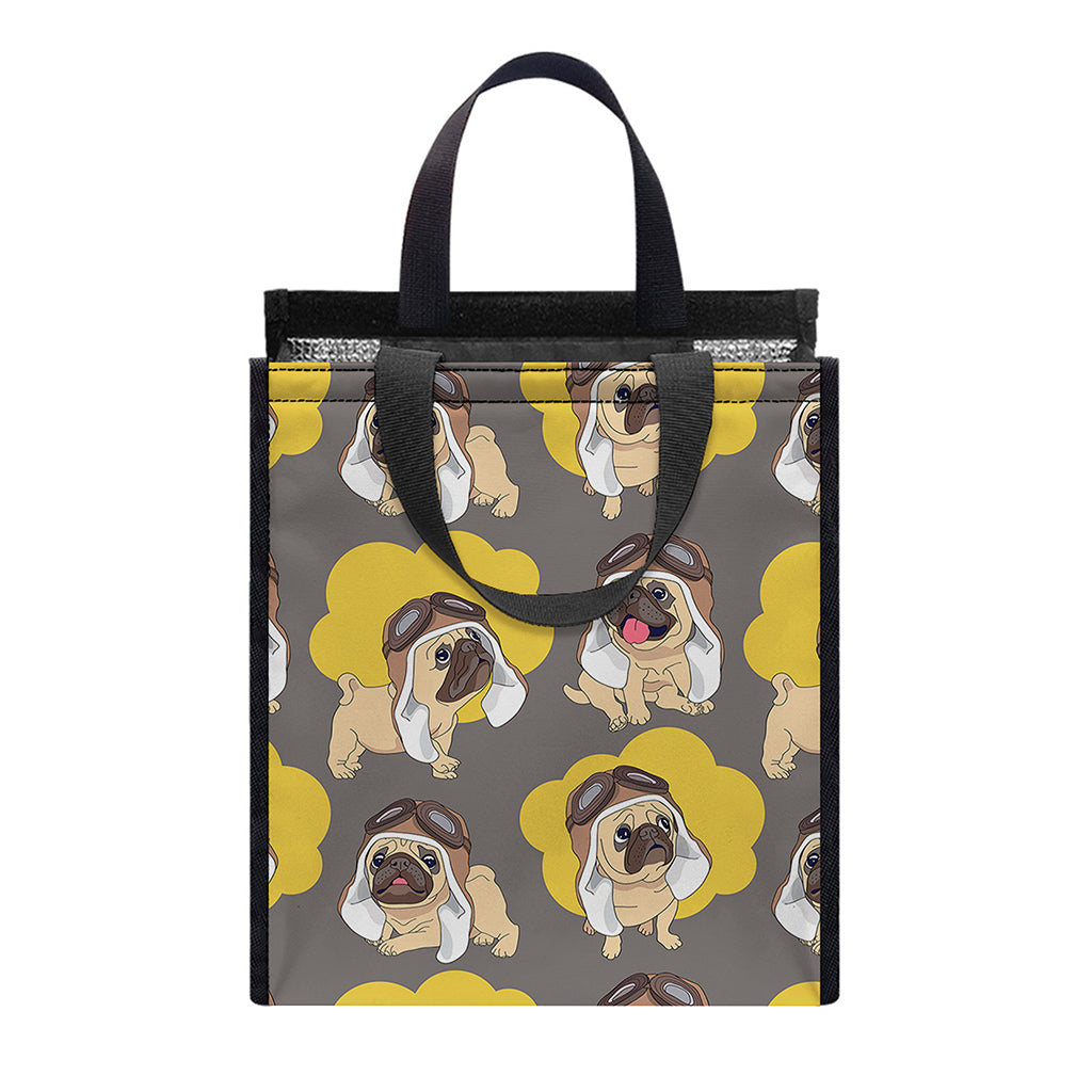 Pilot Pug Pattern Print Insulated Lunch Tote