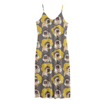Pilot Pug Pattern Print Jersey Midi Cami Dress