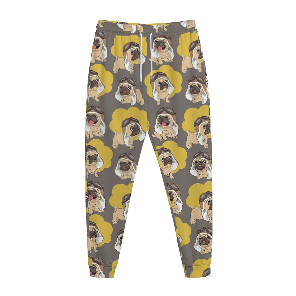 Pilot Pug Pattern Print Jogger Pants