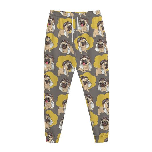 Pilot Pug Pattern Print Jogger Pants