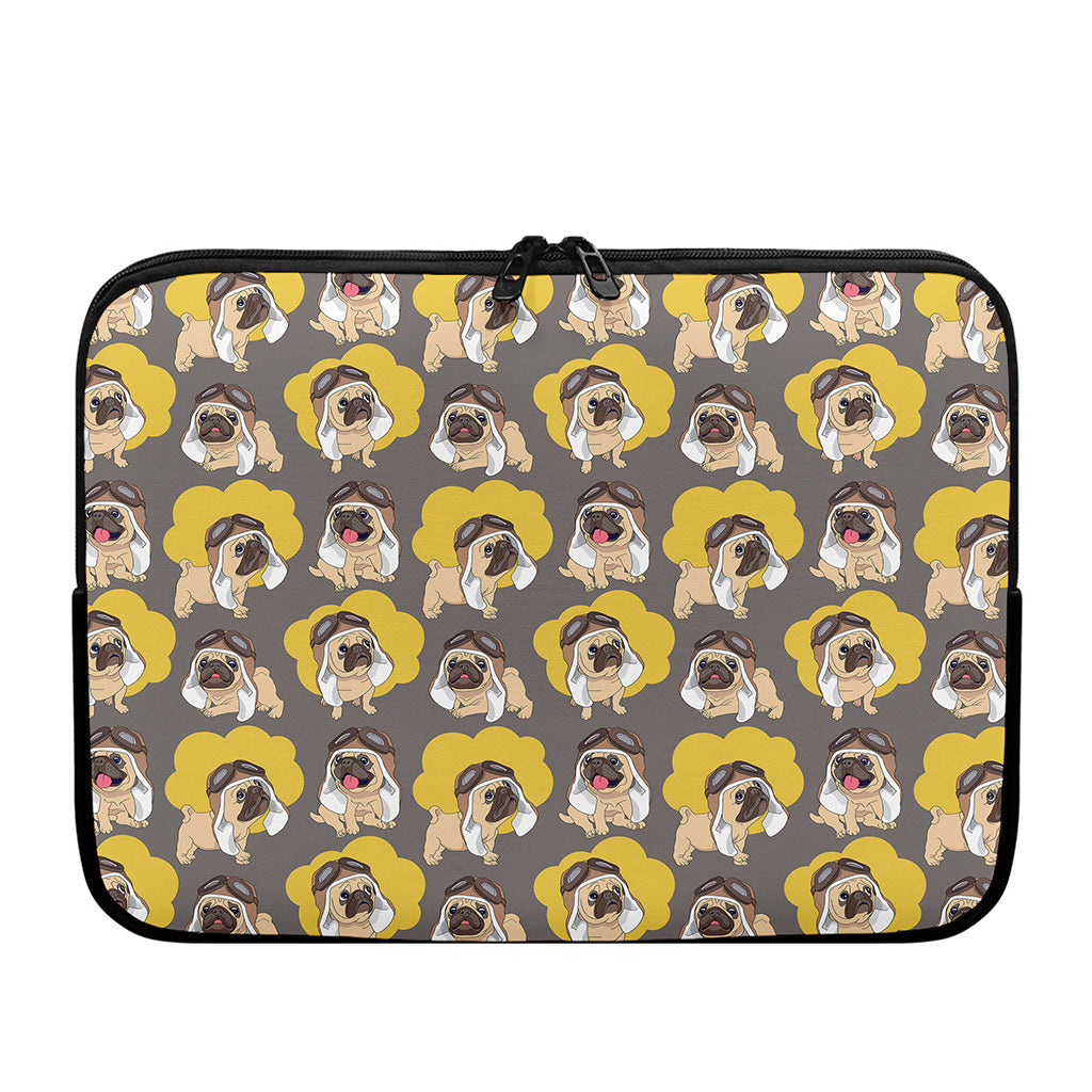 Pilot Pug Pattern Print Laptop Sleeve