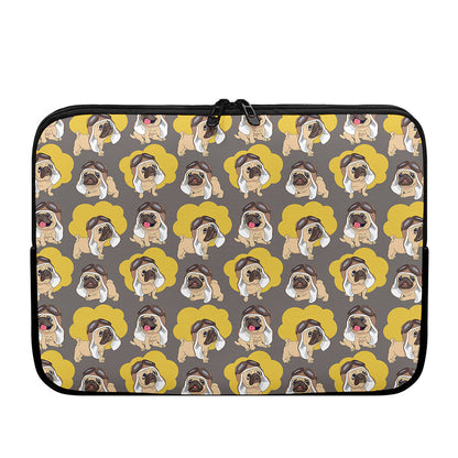 Pilot Pug Pattern Print Laptop Sleeve