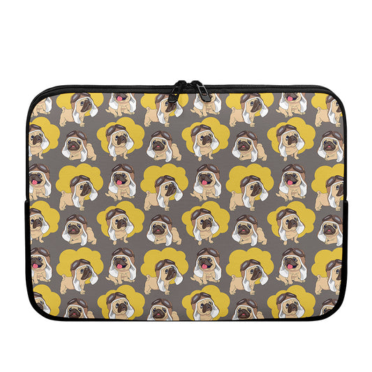 Pilot Pug Pattern Print Laptop Sleeve