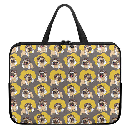Pilot Pug Pattern Print Laptop Sleeve With Handle