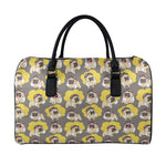 Pilot Pug Pattern Print Leather Duffle Bag