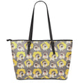 Pilot Pug Pattern Print Leather Tote Bag With Zipper
