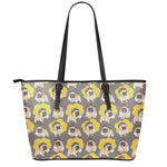 Pilot Pug Pattern Print Leather Tote Bag
