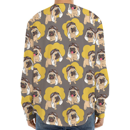 Pilot Pug Pattern Print Long Sleeve Baseball Jersey