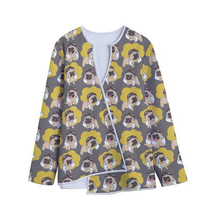 Pilot Pug Pattern Print Long Sleeve Short Coat