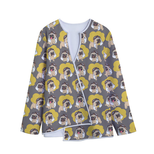 Pilot Pug Pattern Print Long Sleeve Short Coat