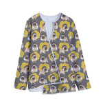 Pilot Pug Pattern Print Long Sleeve Short Coat