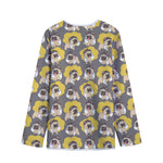 Pilot Pug Pattern Print Long Sleeve Short Coat