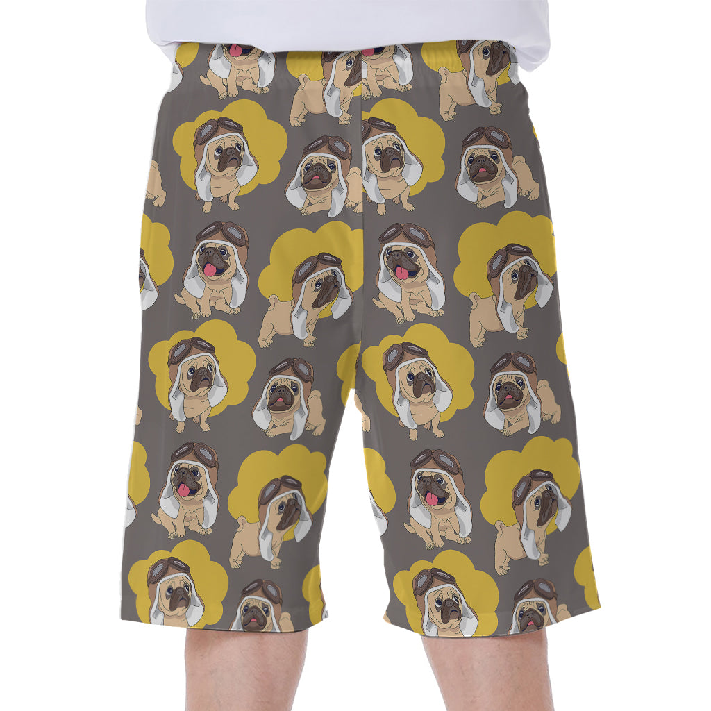 Pilot Pug Pattern Print Men's Beach Shorts