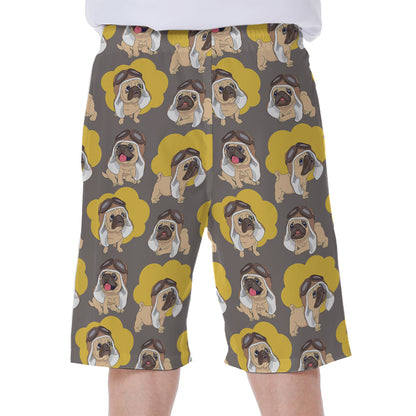 Pilot Pug Pattern Print Men's Beach Shorts