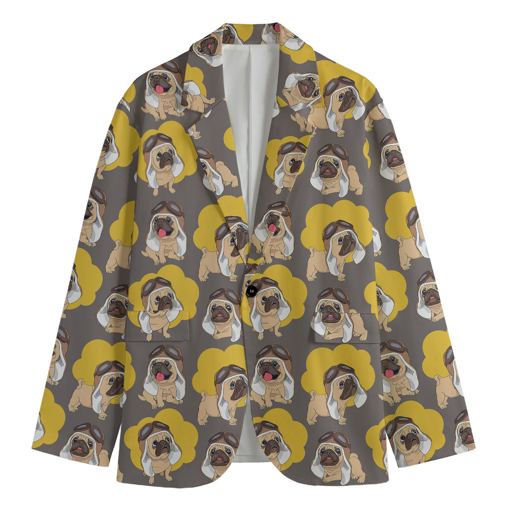Pilot Pug Pattern Print Men's Blazer