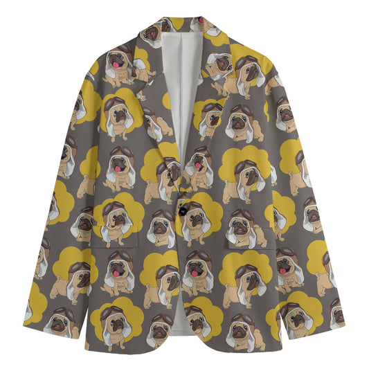 Pilot Pug Pattern Print Men's Blazer