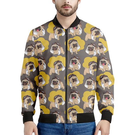 Pilot Pug Pattern Print Men's Bomber Jacket