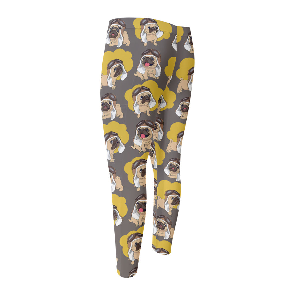 Pilot Pug Pattern Print Men's Compression Pants