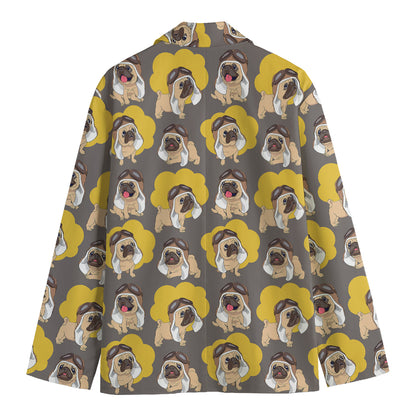 Pilot Pug Pattern Print Men's Cotton Blazer