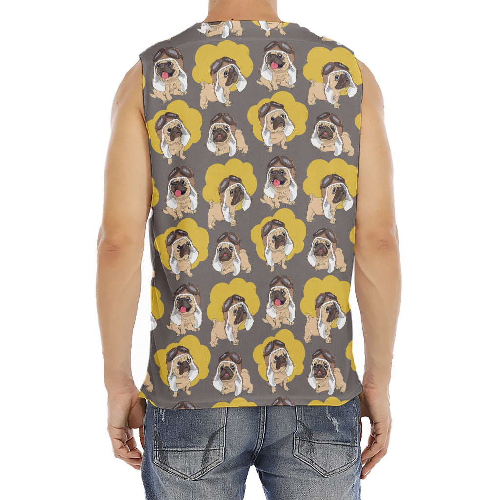 Pilot Pug Pattern Print Men's Fitness Tank Top
