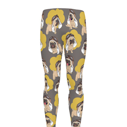 Pilot Pug Pattern Print Men's leggings