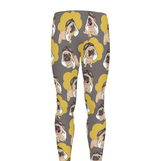 Pilot Pug Pattern Print Men's leggings