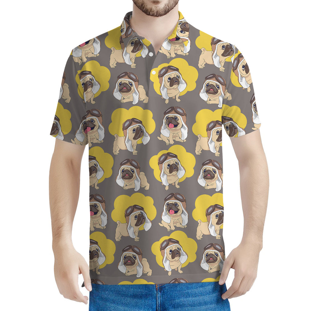 Pilot Pug Pattern Print Men's Polo Shirt
