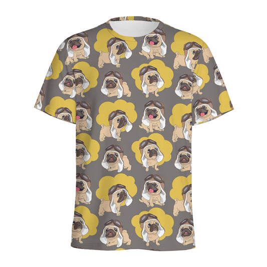 Pilot Pug Pattern Print Men's Sports T-Shirt