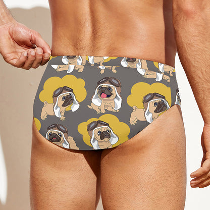 Pilot Pug Pattern Print Men's Swim Briefs